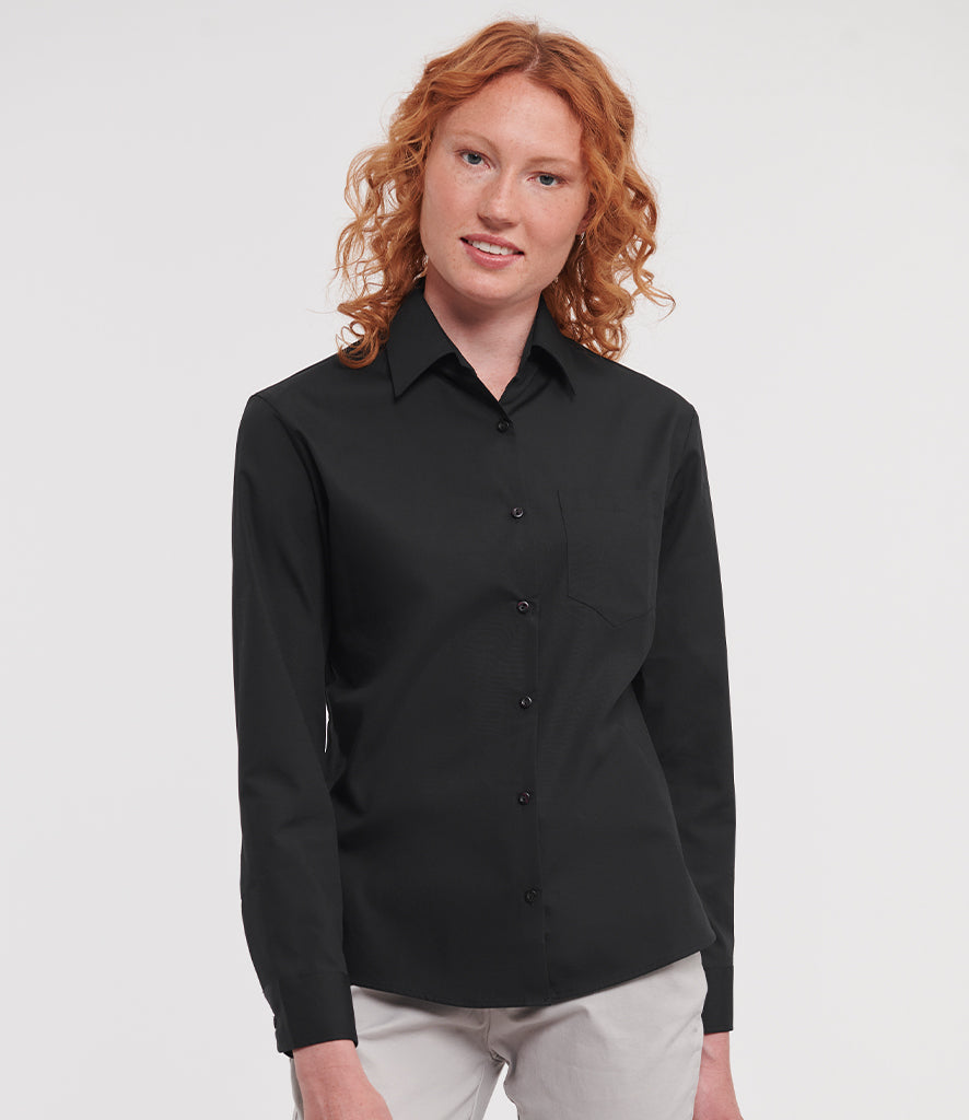 Russell Collection Ladies Long Sleeve Easy Care Cotton Poplin Shirt