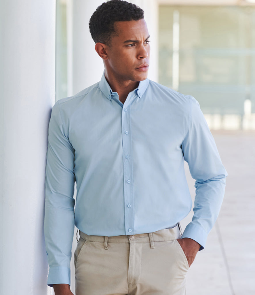 Henbury Long Sleeved Cotton Feel Coolplus® Shirt