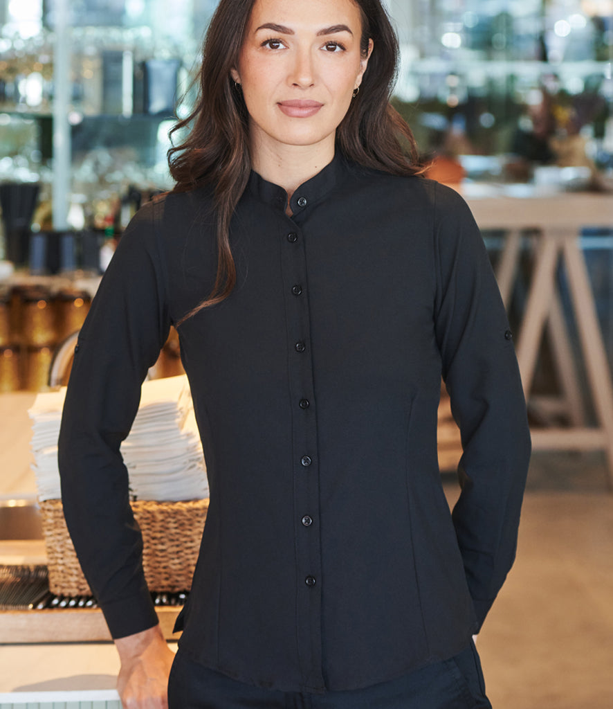 Henbury Ladies Mandarin Roll Sleeve Anti-Bac Wicking Shirt
