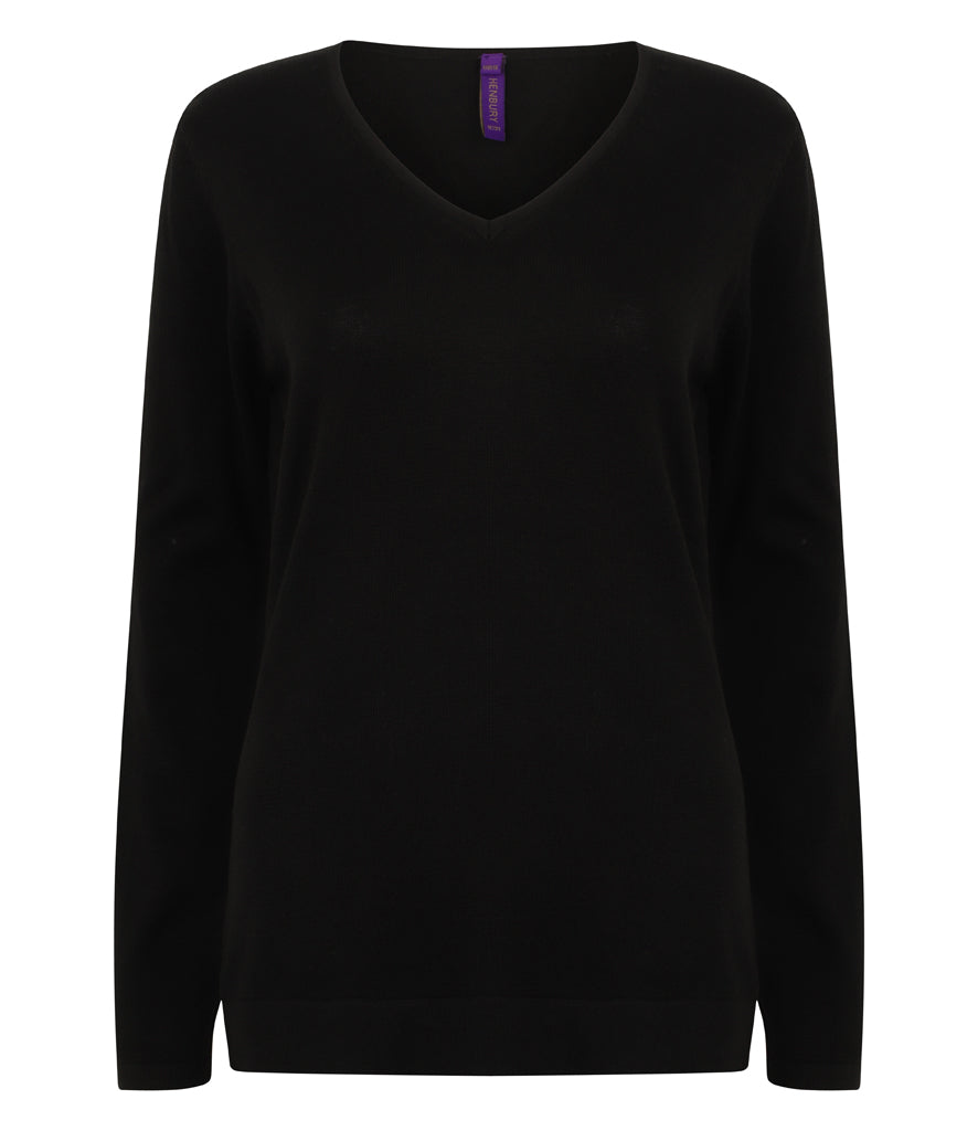 Henbury Ladies Lightweight Cotton Acrylic V Neck Sweater