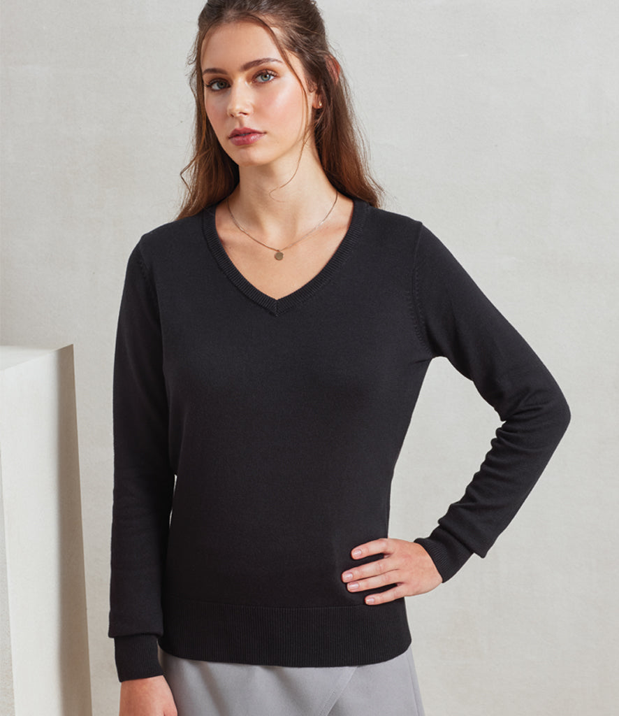 Premier Ladies Knitted Cotton Acrylic V Neck Sweater