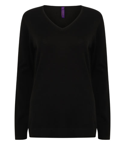 Henbury Ladies Lightweight Cotton Acrylic V Neck Sweater