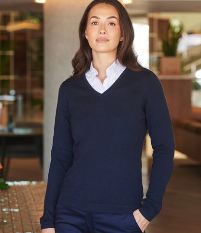 Henbury Ladies Lightweight Cotton Acrylic V Neck Sweater
