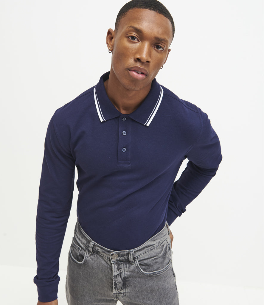 AWDis Long Sleeve Tipped 100 Polo Shirt