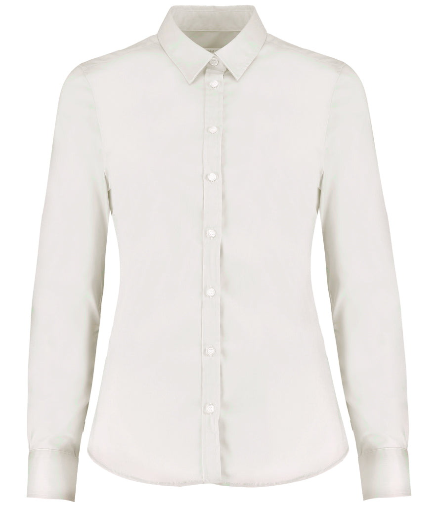 Kustom Kit Ladies Long Sleeve Tailored Stretch Oxford Shirt